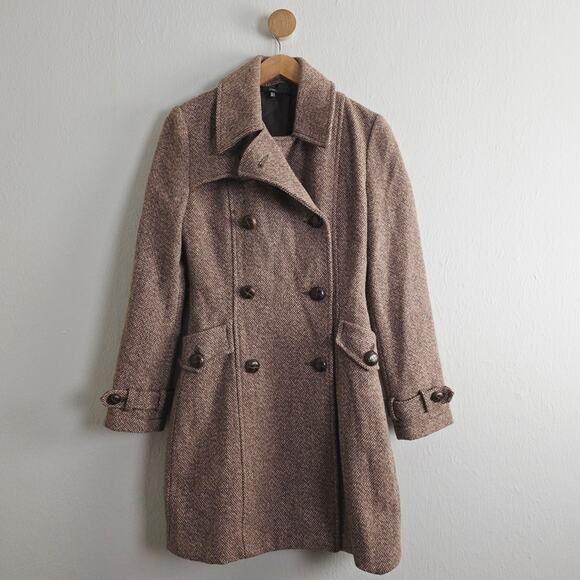 Zara Wool Brown Double-Breasted Peacoat - Picture 1 of 12